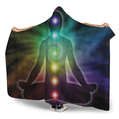 Colorful Chakras Aura Print Hooded Blanket