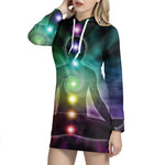 Colorful Chakras Aura Print Pullover Hoodie Dress