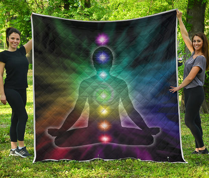 Colorful Chakras Aura Print Quilt