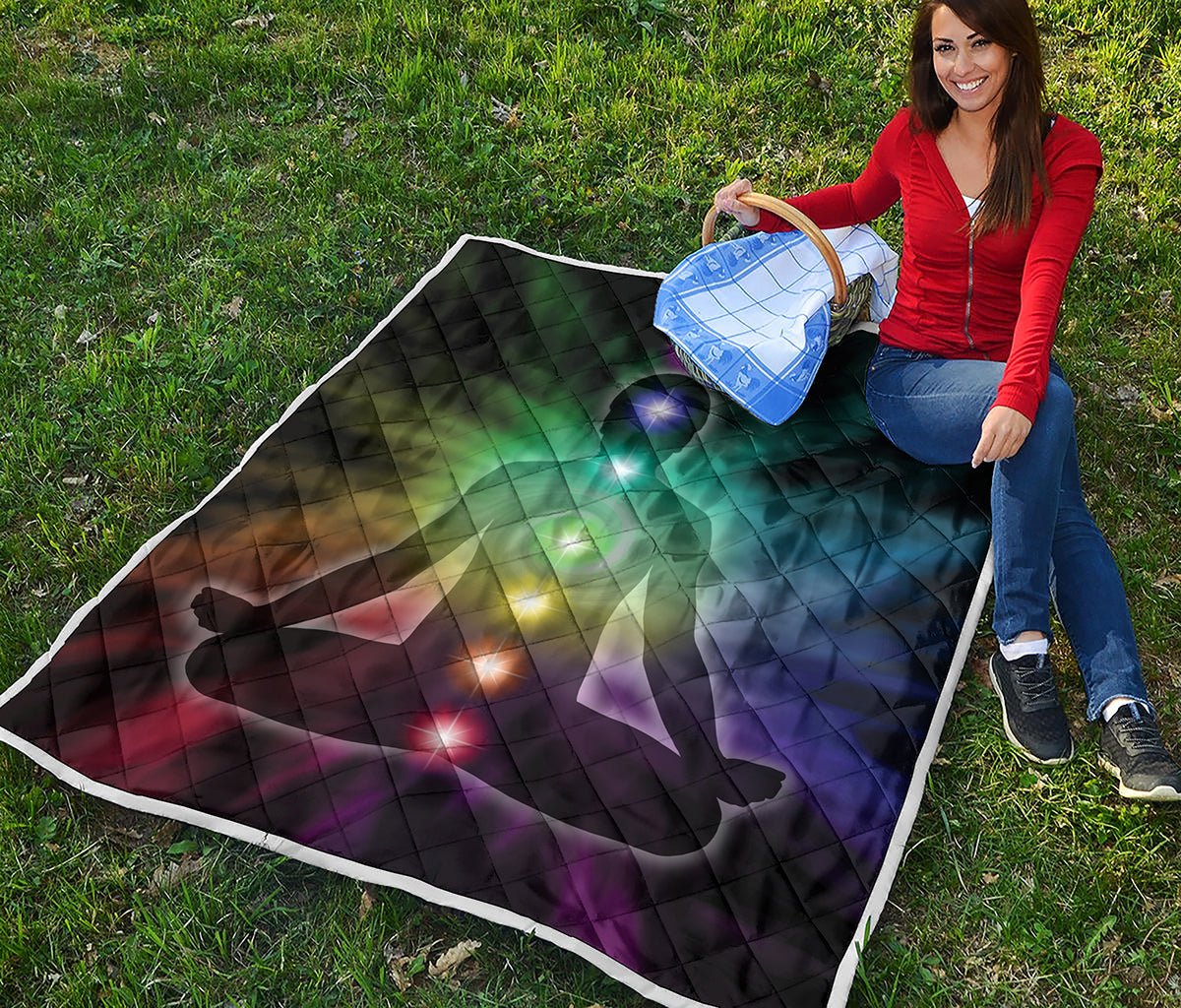 Colorful Chakras Aura Print Quilt