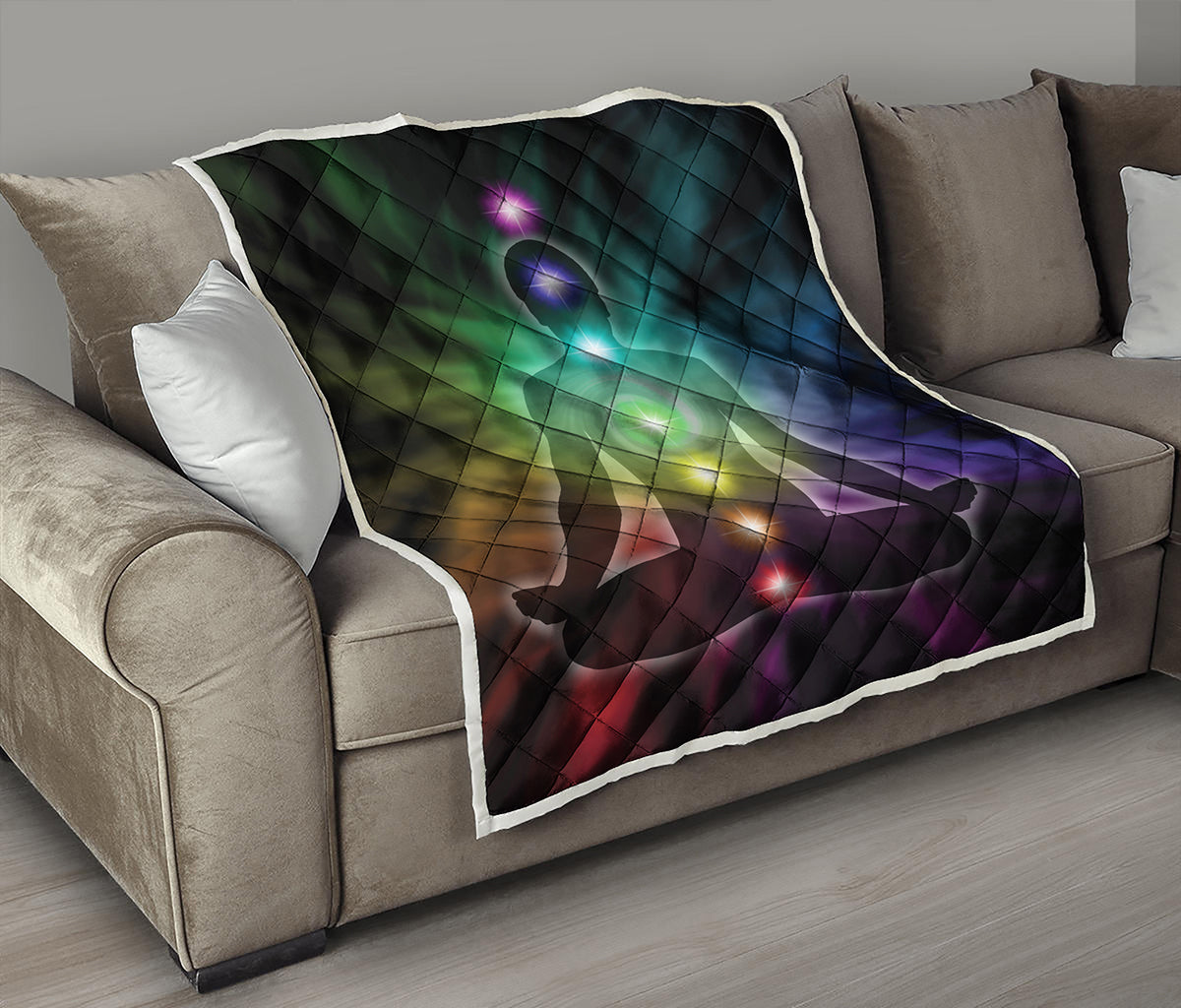 Colorful Chakras Aura Print Quilt