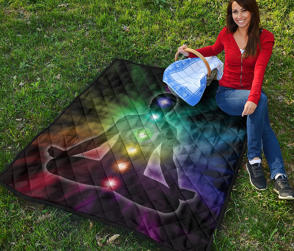 Colorful Chakras Aura Print Quilt