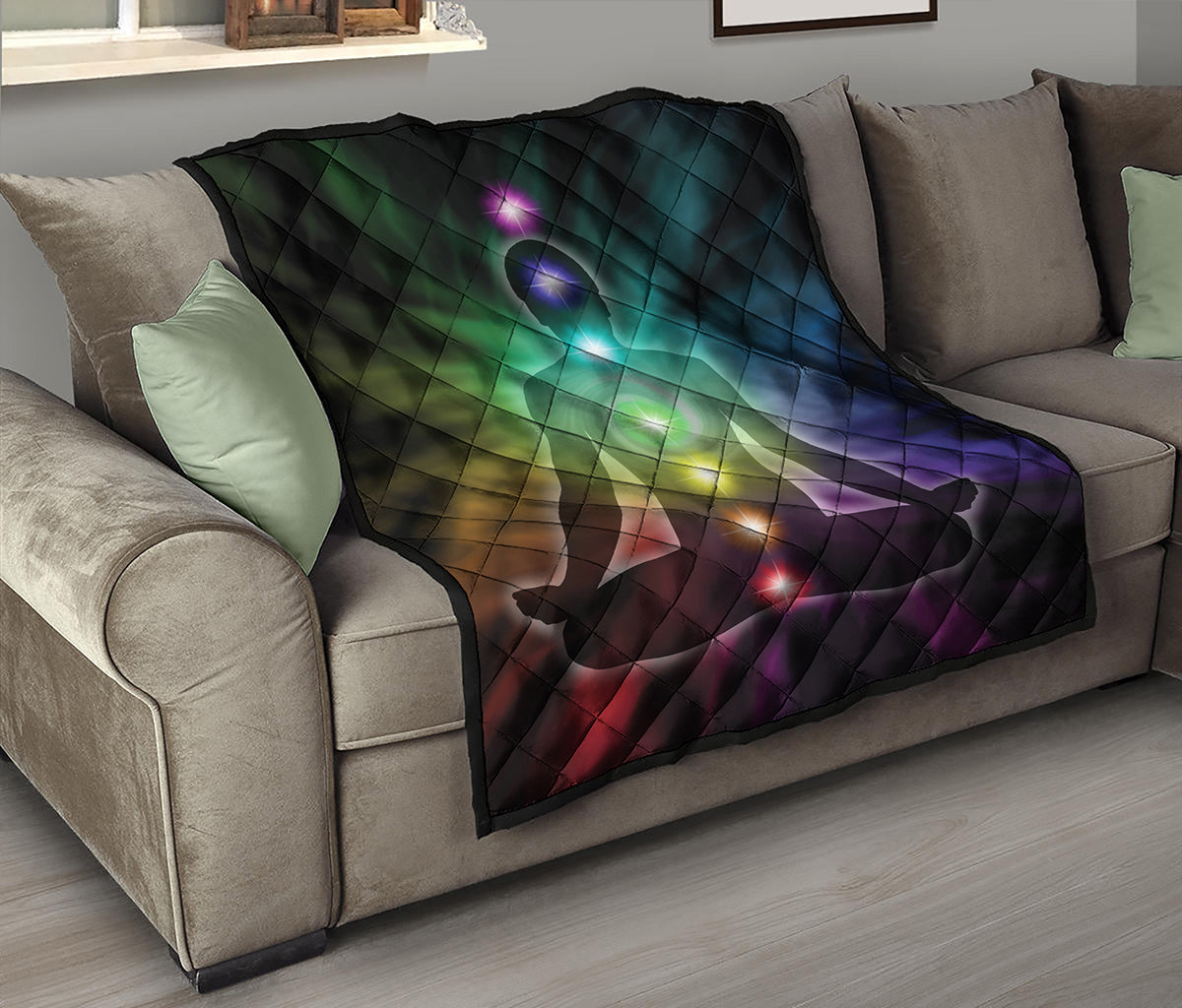 Colorful Chakras Aura Print Quilt
