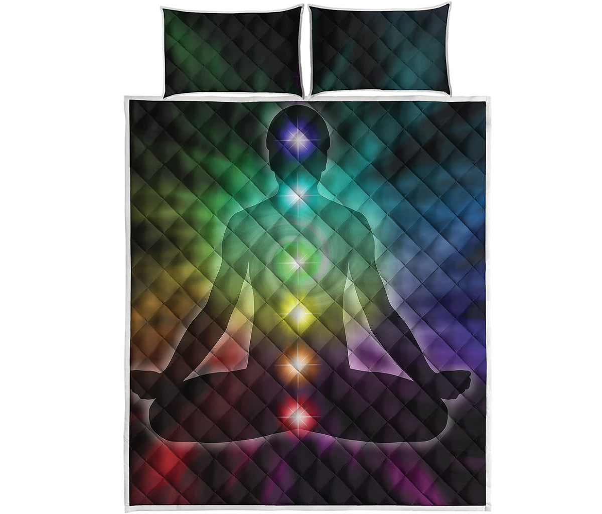Colorful Chakras Aura Print Quilt Bed Set