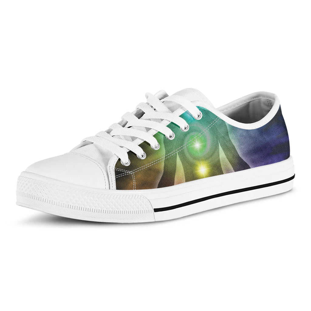 Colorful Chakras Aura Print White Low Top Shoes