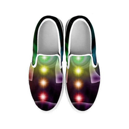 Colorful Chakras Aura Print White Slip On Shoes