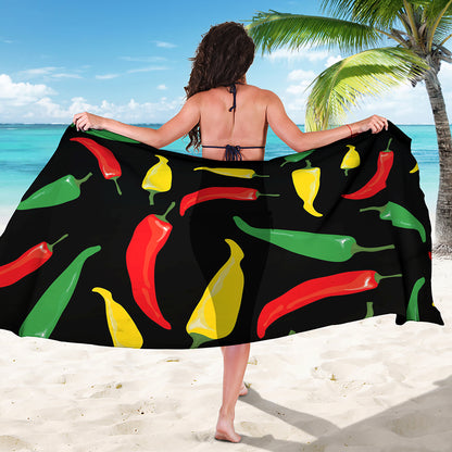 Colorful Chili Peppers Pattern Print Beach Sarong Wrap