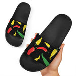 Colorful Chili Peppers Pattern Print Black Slide Sandals