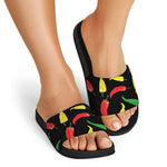 Colorful Chili Peppers Pattern Print Black Slide Sandals