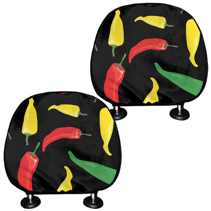 Colorful Chili Peppers Pattern Print Car Headrest Covers