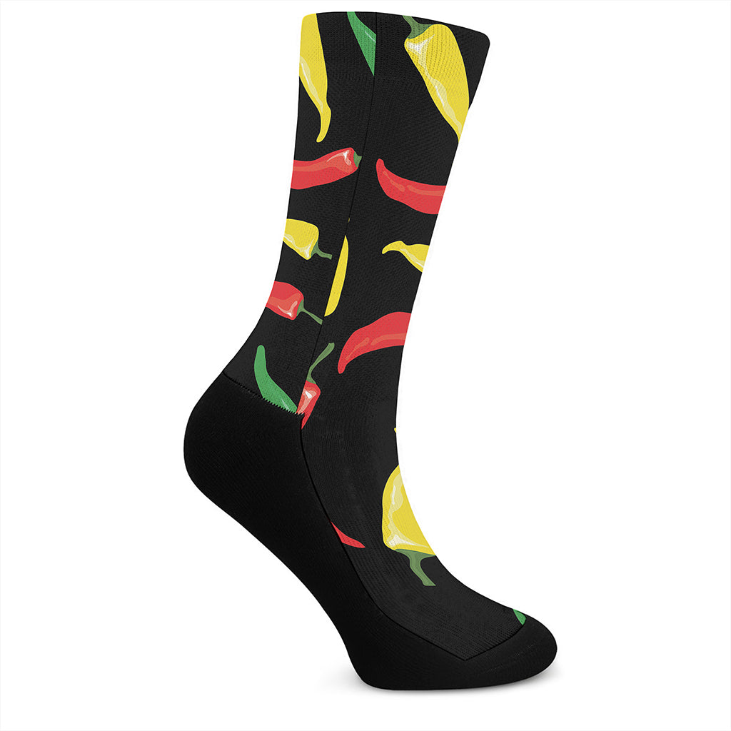 Colorful Chili Peppers Pattern Print Crew Socks