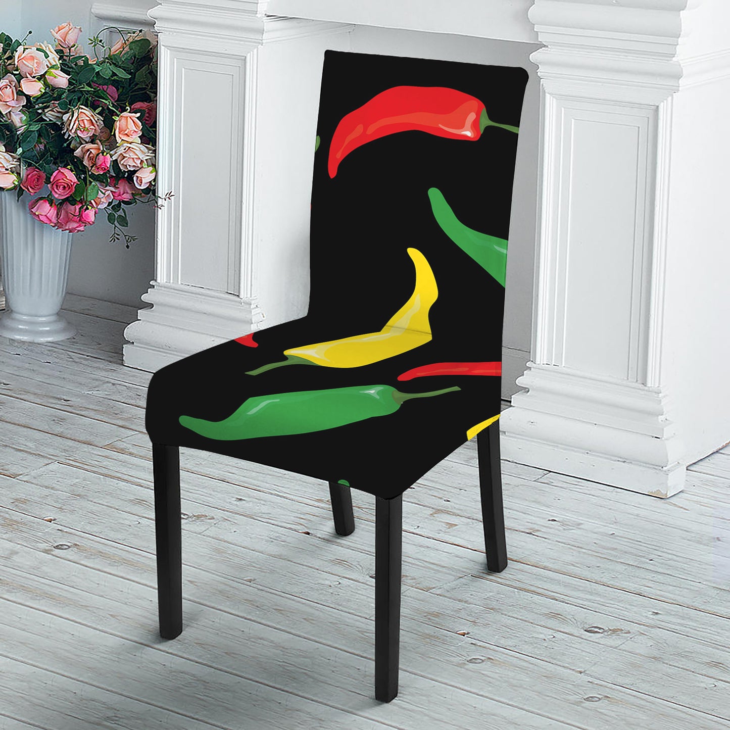 Colorful Chili Peppers Pattern Print Dining Chair Slipcover