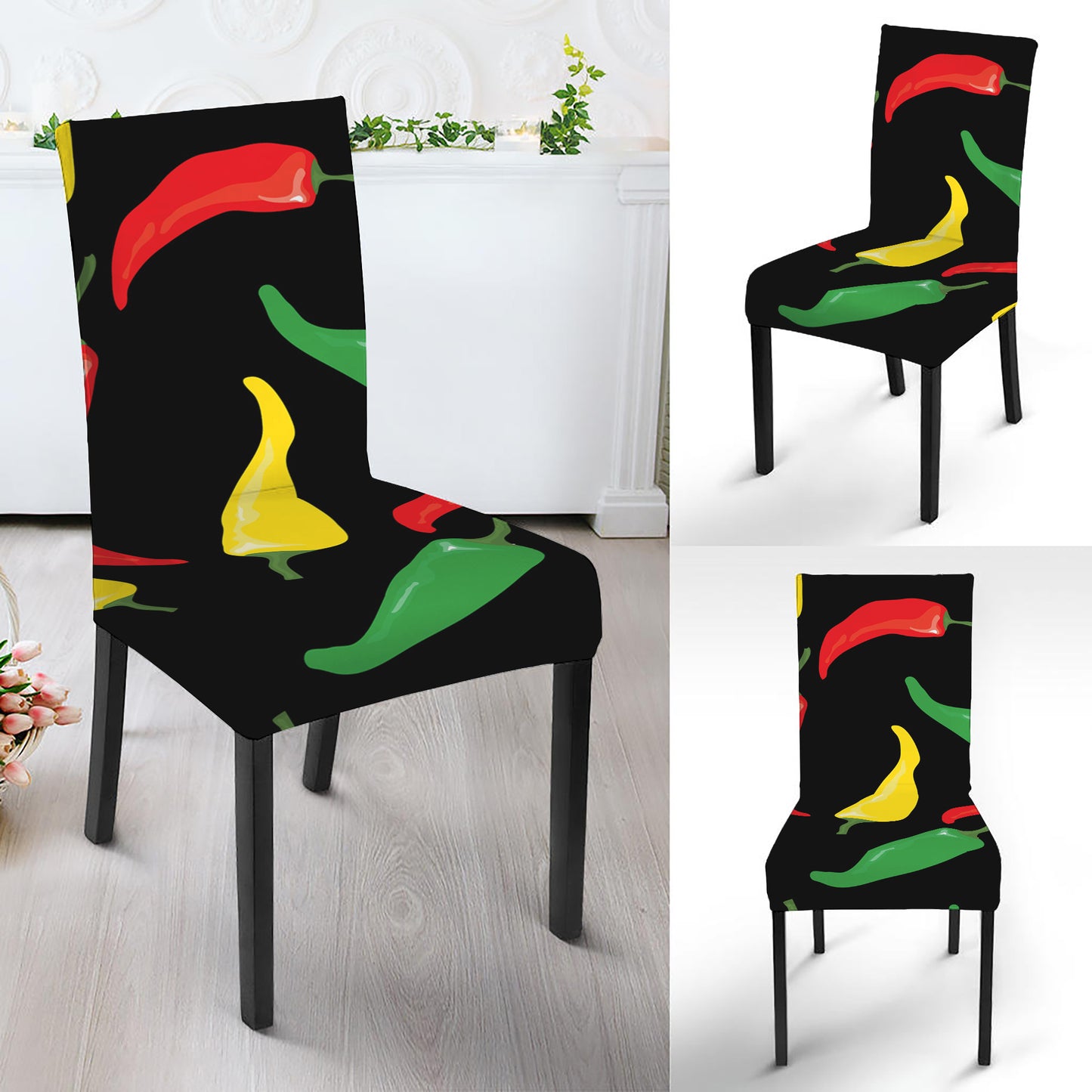 Colorful Chili Peppers Pattern Print Dining Chair Slipcover