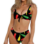 Colorful Chili Peppers Pattern Print Front Bow Tie Bikini