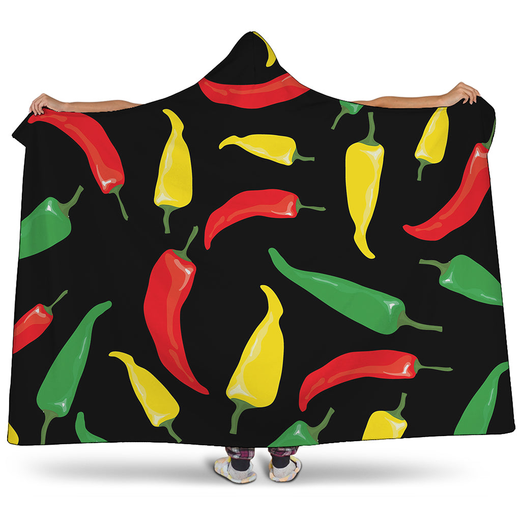 Colorful Chili Peppers Pattern Print Hooded Blanket