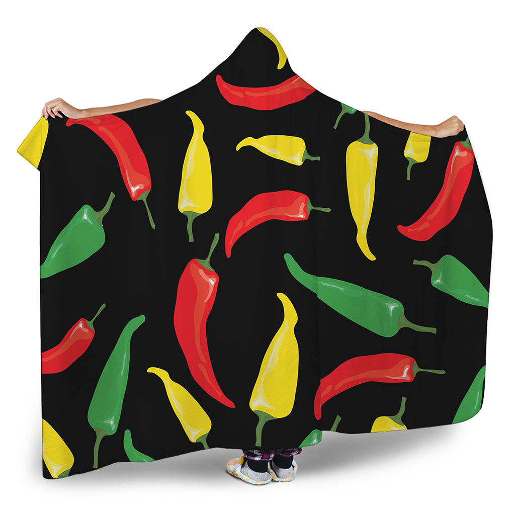 Colorful Chili Peppers Pattern Print Hooded Blanket