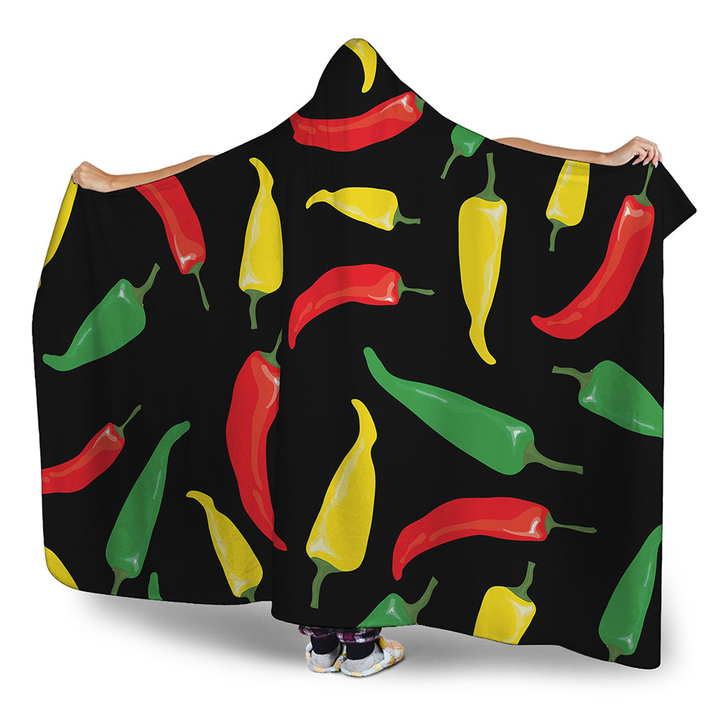 Colorful Chili Peppers Pattern Print Hooded Blanket