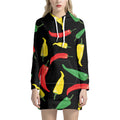 Colorful Chili Peppers Pattern Print Pullover Hoodie Dress