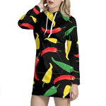 Colorful Chili Peppers Pattern Print Hoodie Dress