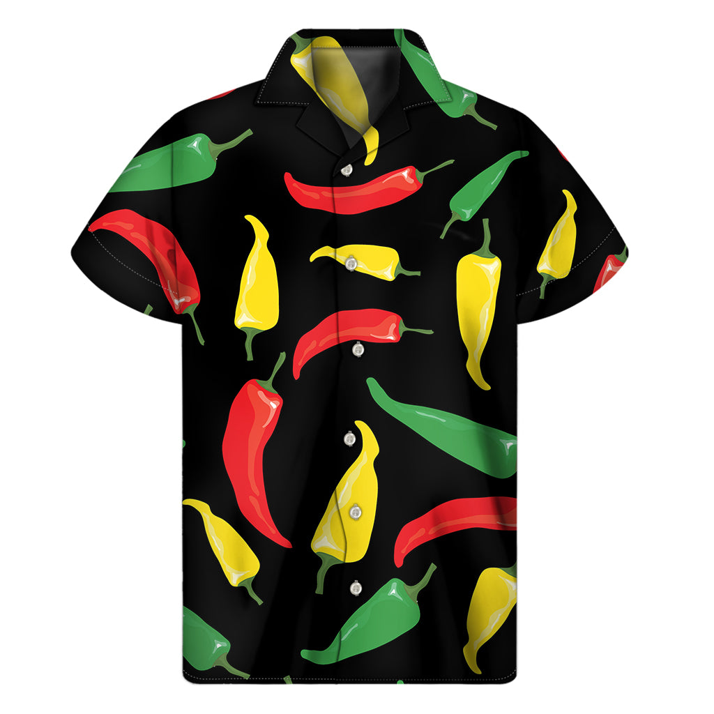 Colorful Chili Peppers Pattern Print Men's Short Sleeve Shirt