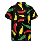 Colorful Chili Peppers Pattern Print Men's Short Sleeve Shirt