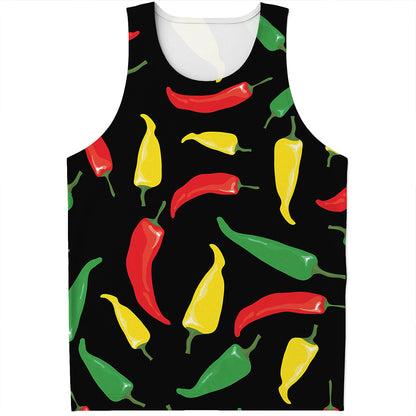 Colorful Chili Peppers Pattern Print Men's Tank Top