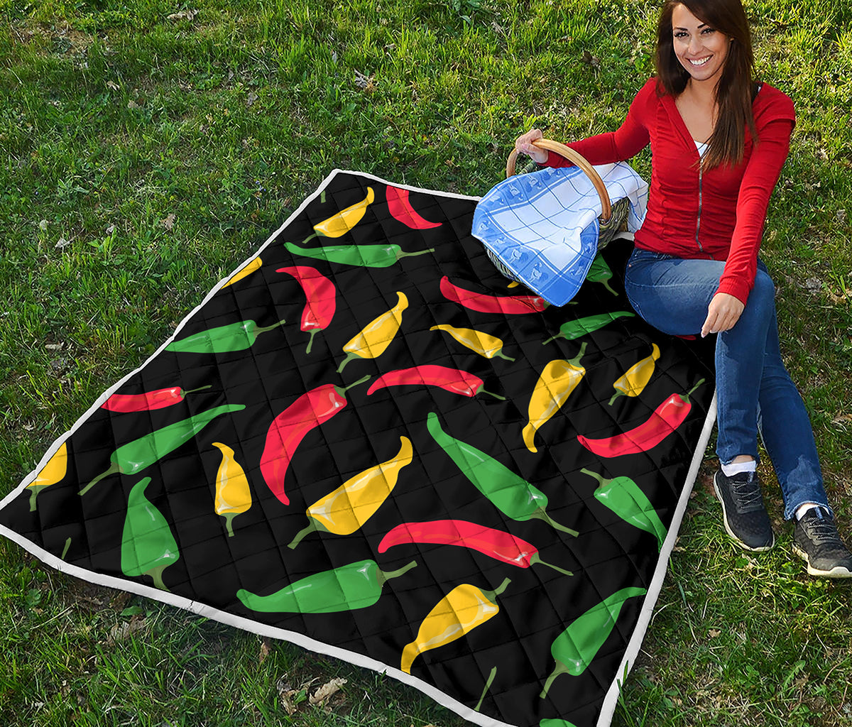 Colorful Chili Peppers Pattern Print Quilt