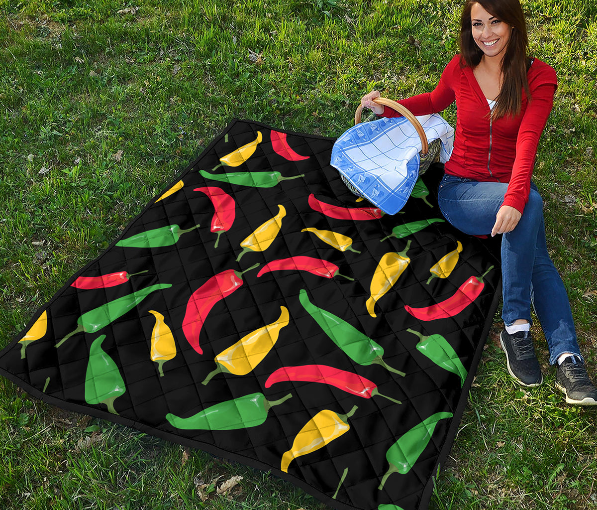 Colorful Chili Peppers Pattern Print Quilt