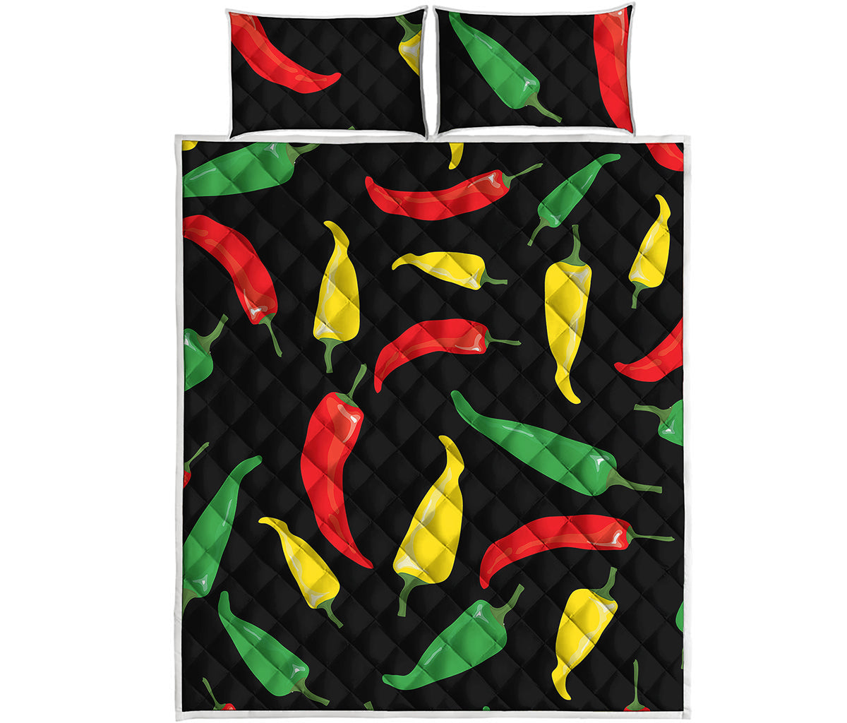 Colorful Chili Peppers Pattern Print Quilt Bed Set