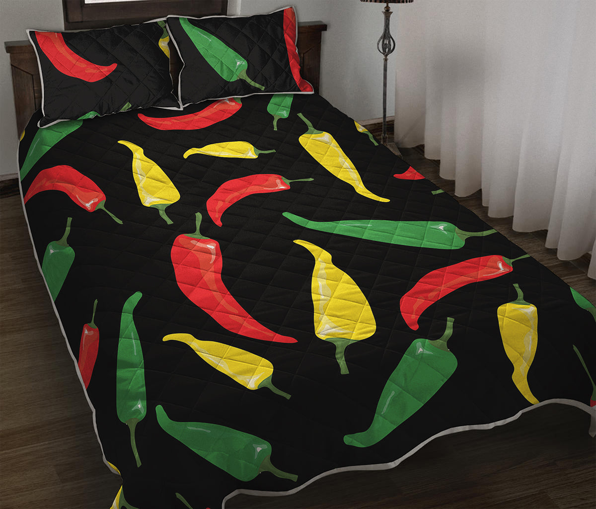 Colorful Chili Peppers Pattern Print Quilt Bed Set
