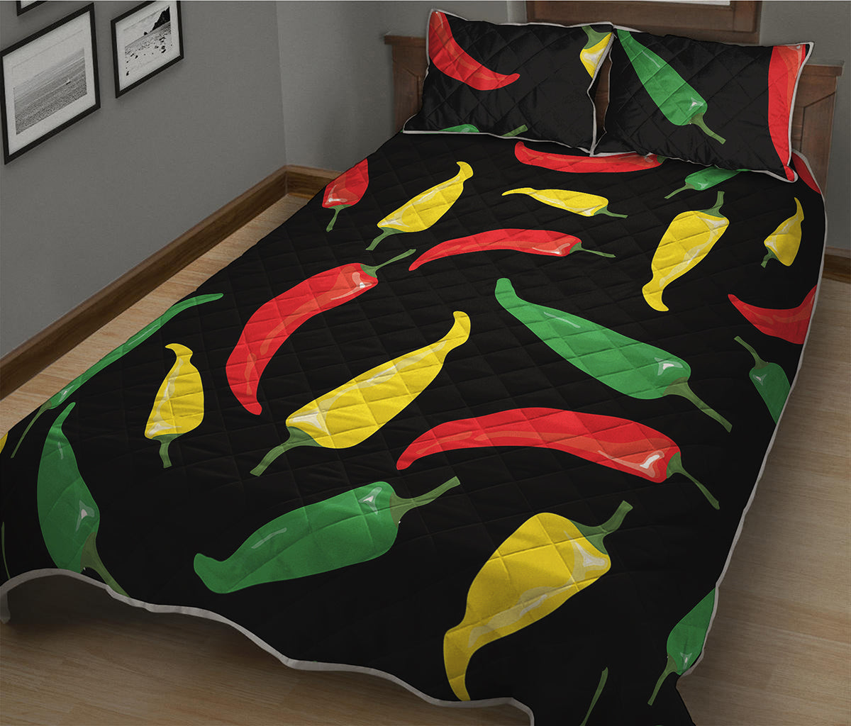 Colorful Chili Peppers Pattern Print Quilt Bed Set