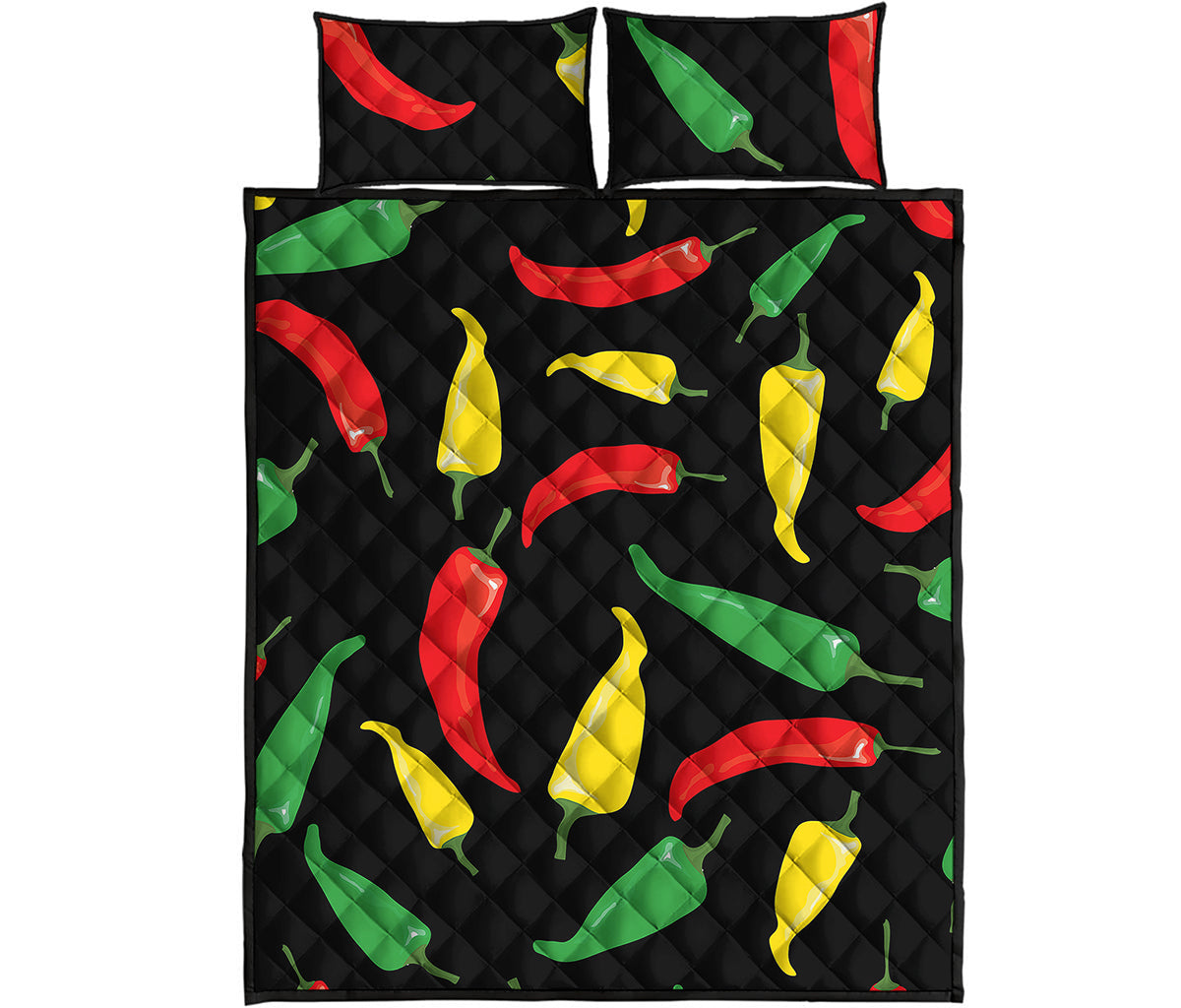 Colorful Chili Peppers Pattern Print Quilt Bed Set