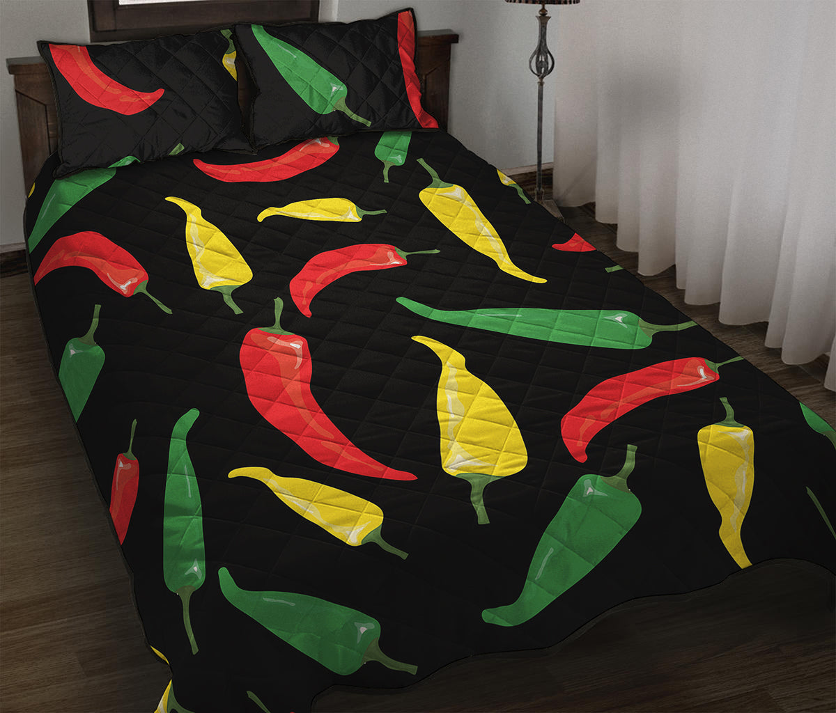 Colorful Chili Peppers Pattern Print Quilt Bed Set