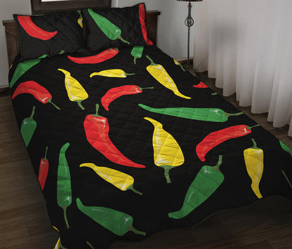 Colorful Chili Peppers Pattern Print Quilt Bed Set