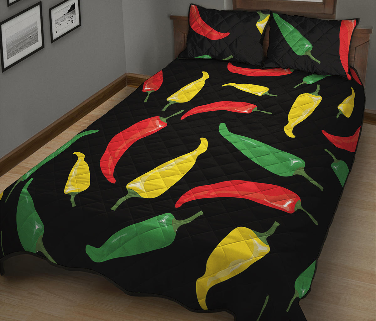 Colorful Chili Peppers Pattern Print Quilt Bed Set