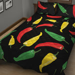 Colorful Chili Peppers Pattern Print Quilt Bed Set