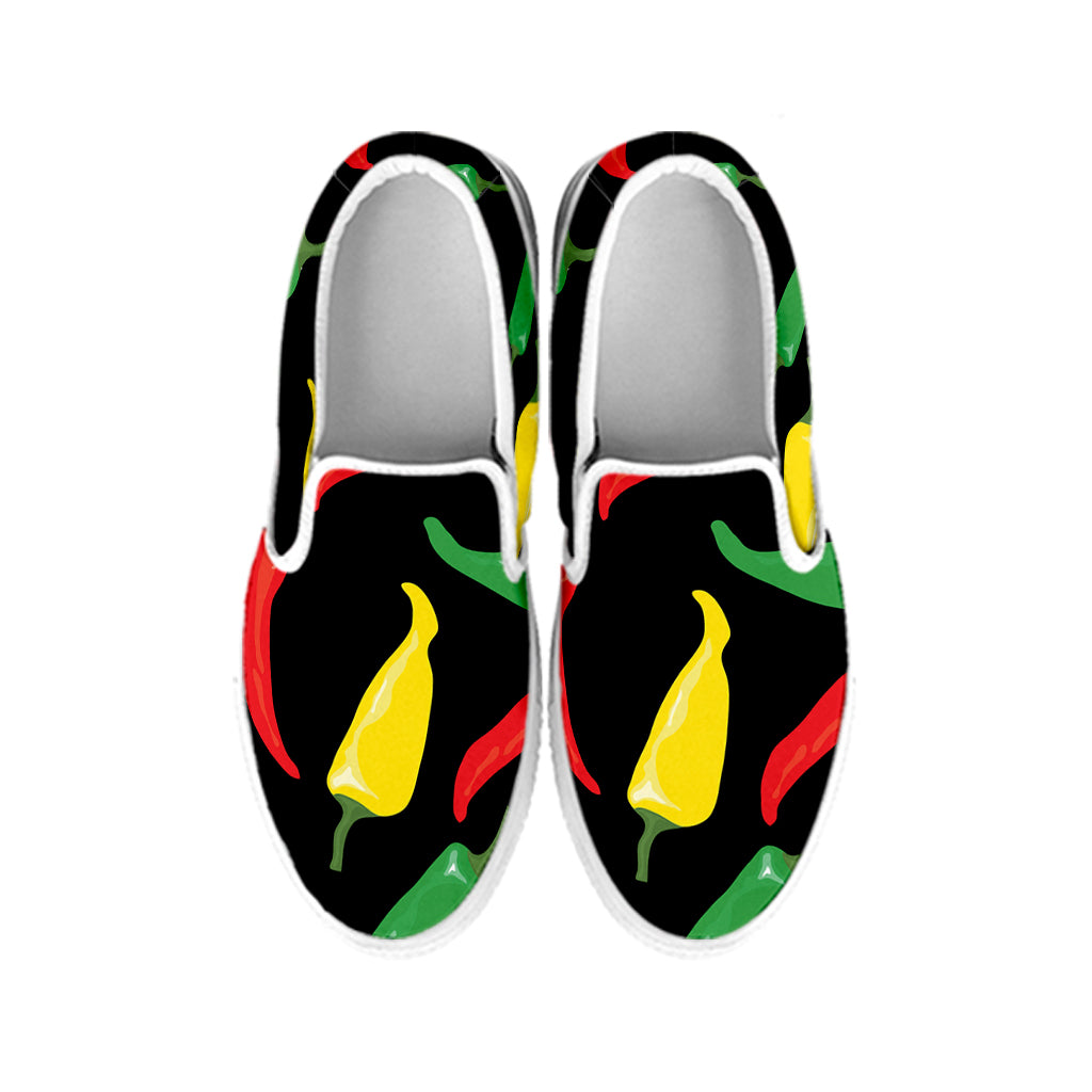 Colorful Chili Peppers Pattern Print White Slip On Shoes
