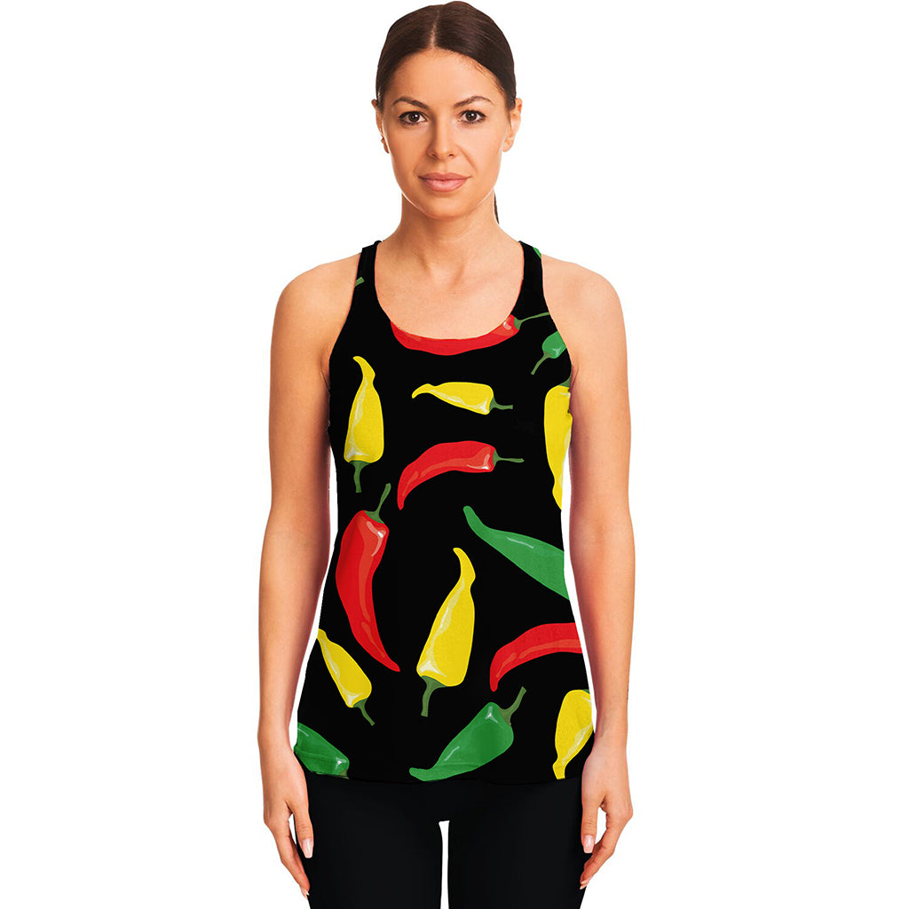Colorful Chili Peppers Pattern Print Women's Racerback Tank Top