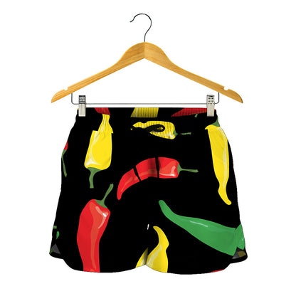 Colorful Chili Peppers Pattern Print Women's Shorts