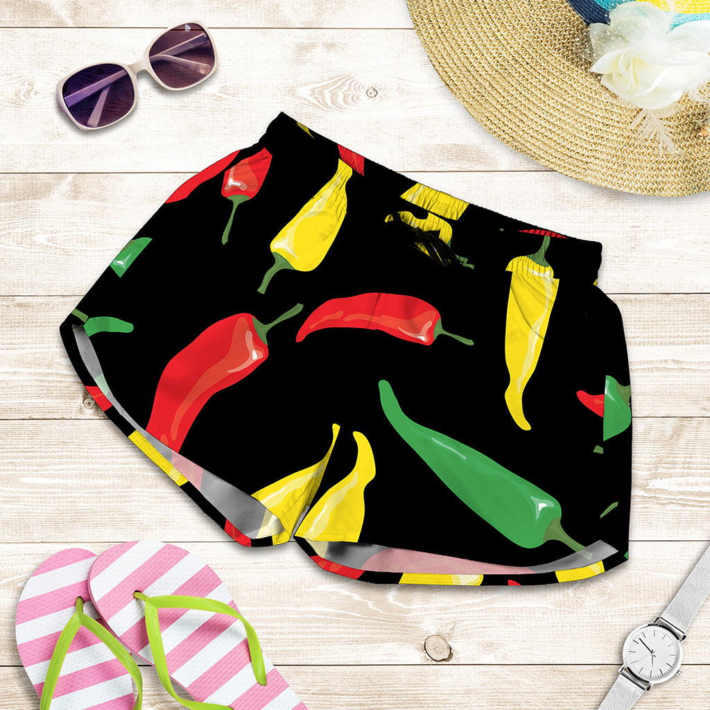 Colorful Chili Peppers Pattern Print Women's Shorts