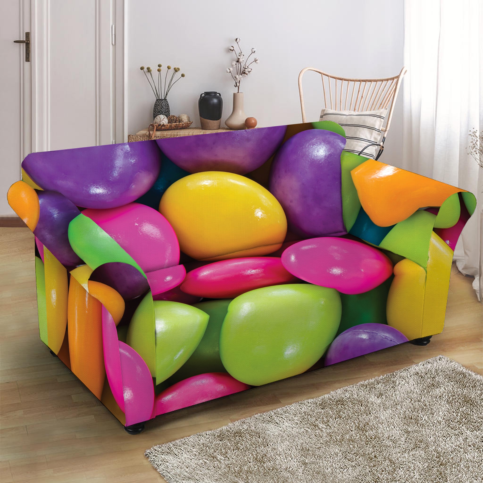 Colorful Chocolate Candy Print Loveseat Slipcover