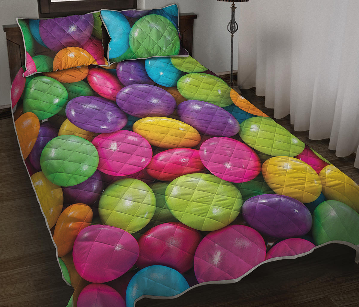 Colorful Chocolate Candy Print Quilt Bed Set