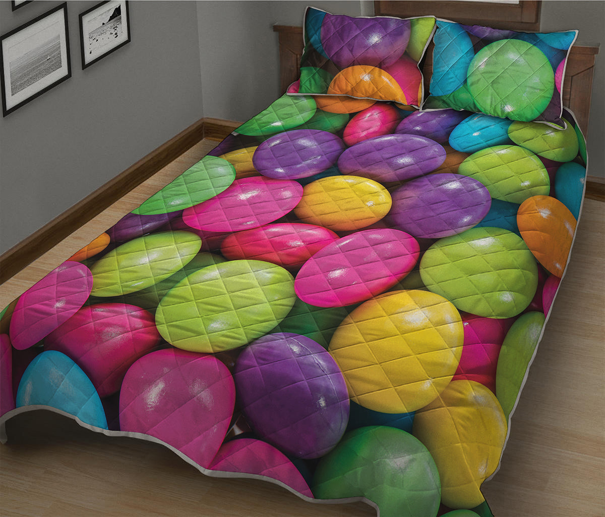 Colorful Chocolate Candy Print Quilt Bed Set