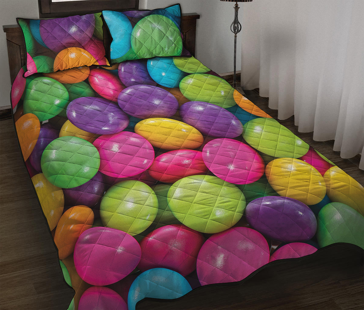 Colorful Chocolate Candy Print Quilt Bed Set