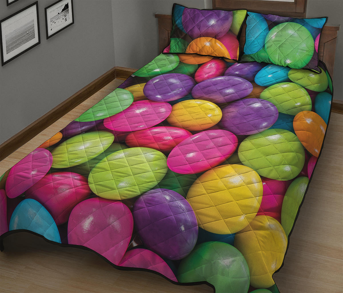 Colorful Chocolate Candy Print Quilt Bed Set