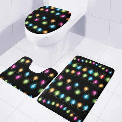 Colorful Christmas Lights Print 3 Piece Bath Mat Set