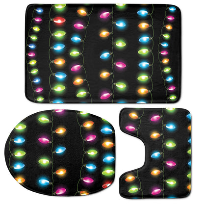 Colorful Christmas Lights Print 3 Piece Bath Mat Set