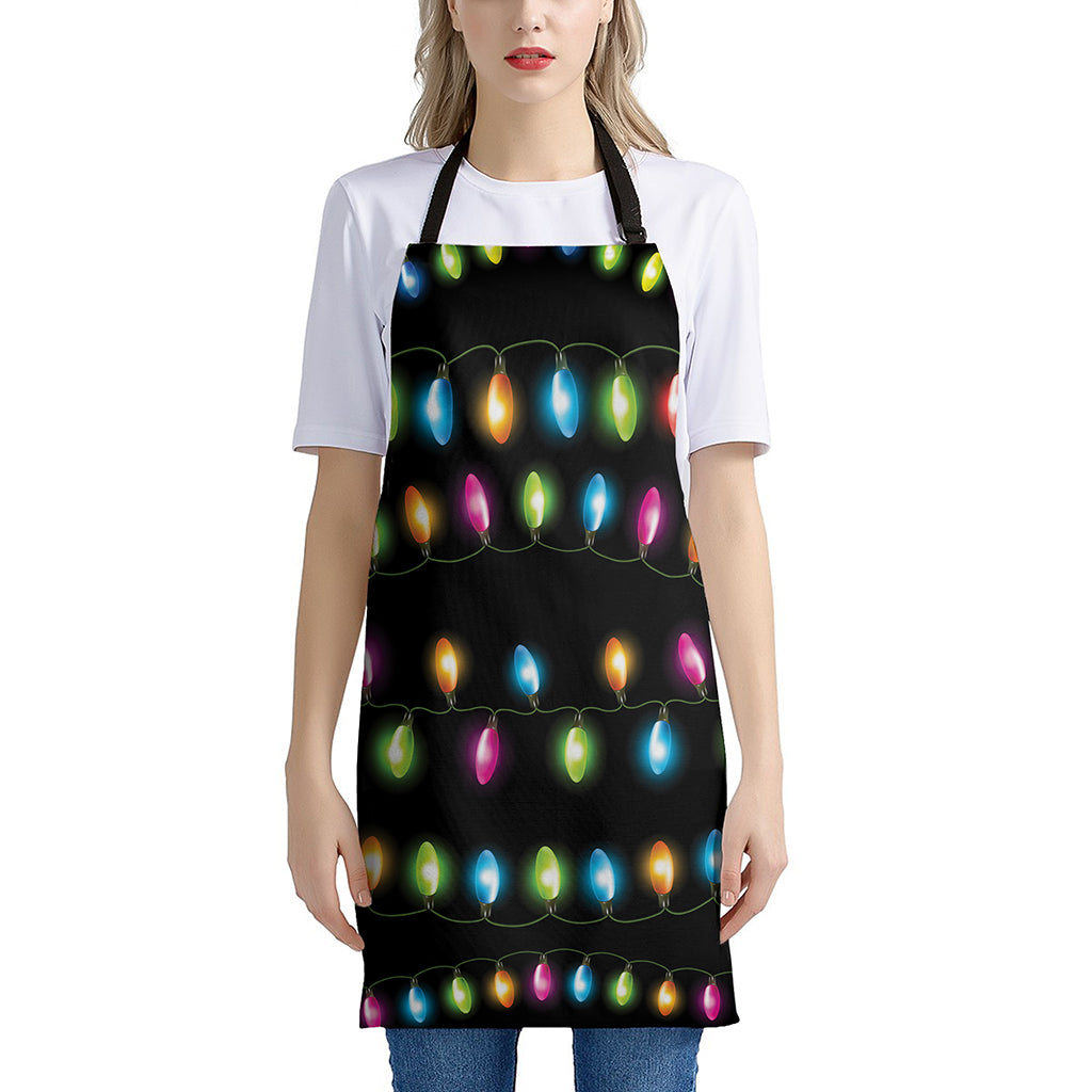 Colorful Christmas Lights Print Apron