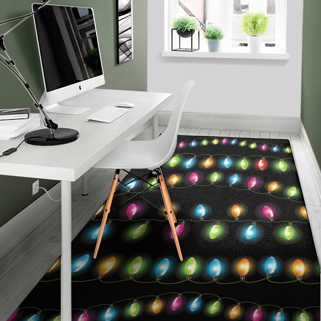 Colorful Christmas Lights Print Area Rug