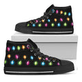 Colorful Christmas Lights Print Black High Top Sneakers